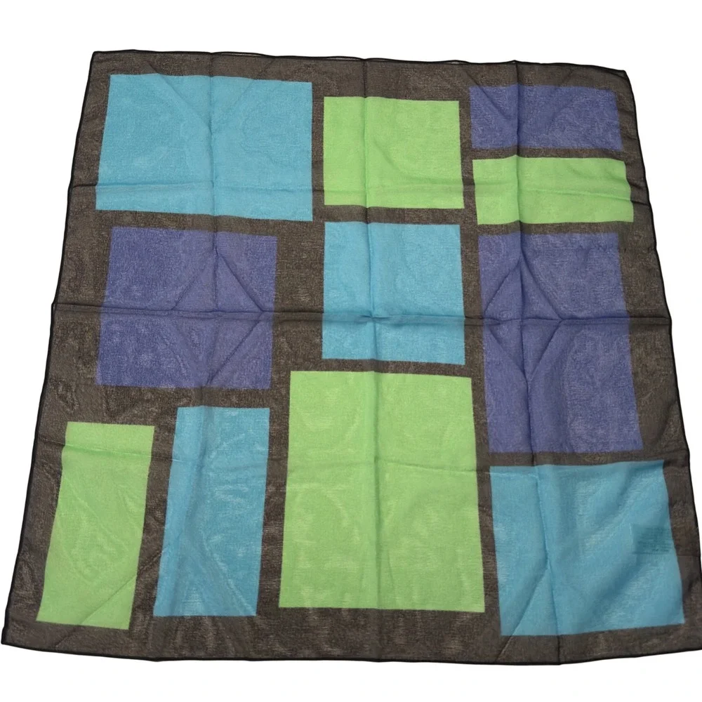 Kathie Lee Collection Blue Green Geometric ColorBlock Square Scarf Italy Y2K VTG